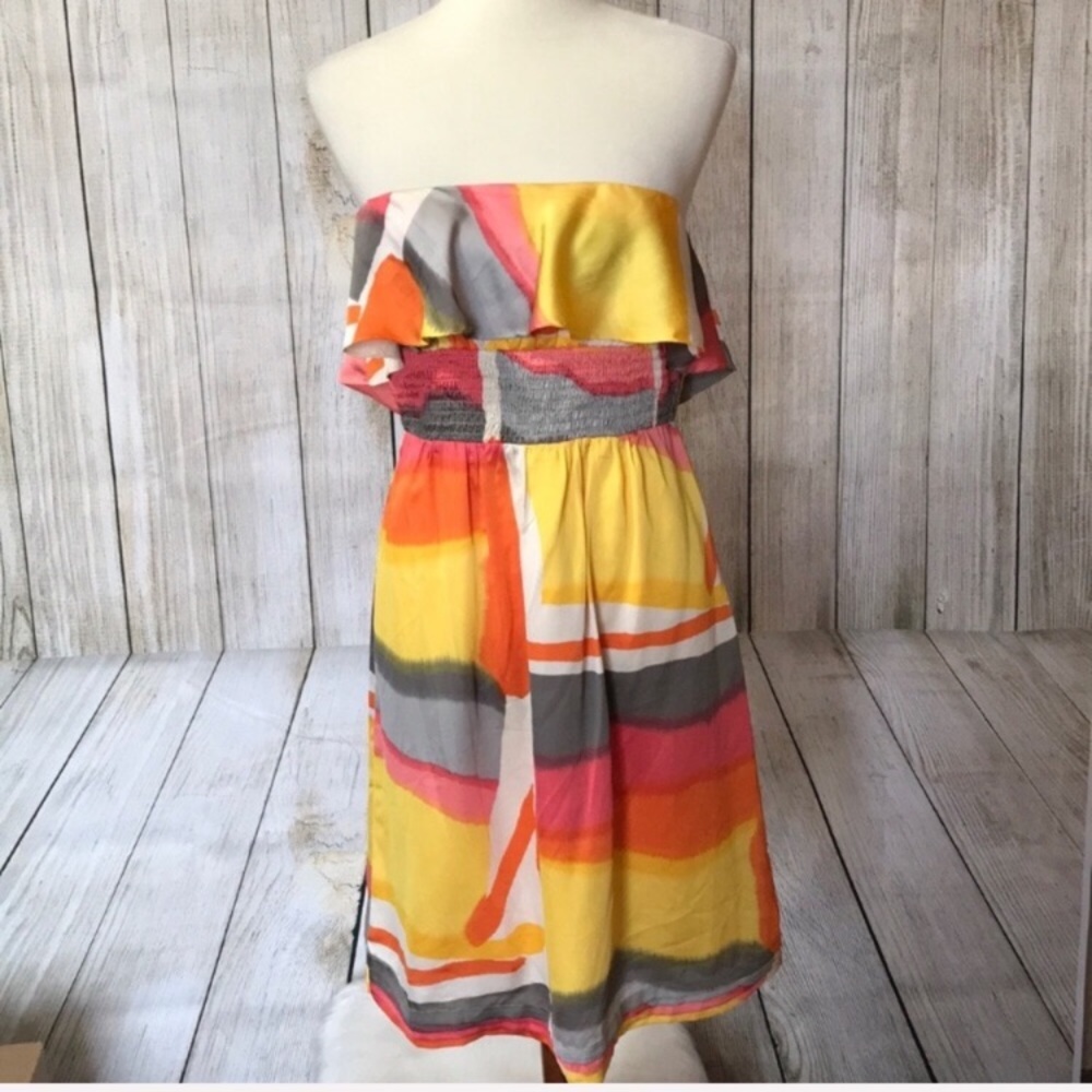 Ruffle top dress in watercolor like print